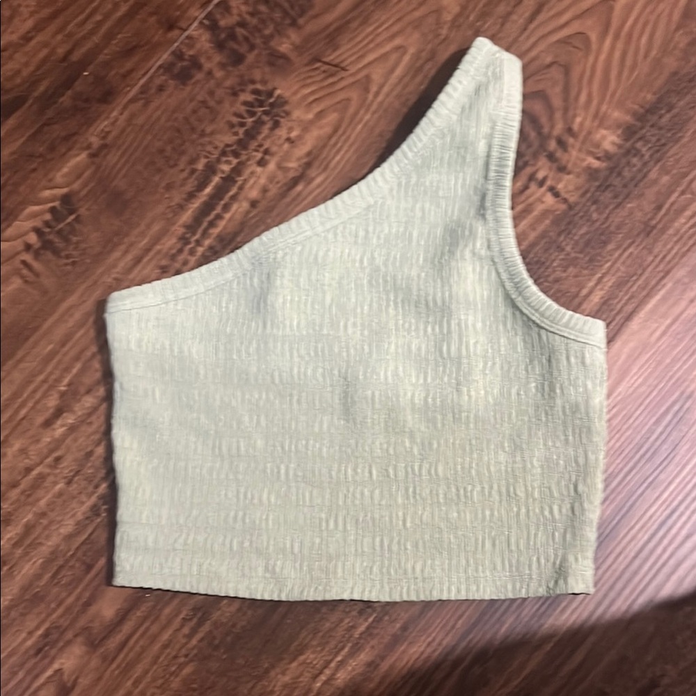 American Rag One-Shoulder Textured Tank Top in sage/green